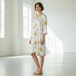 by TiMo Floral Viscose Mini Dress Women's Ivory Yellow Nordic Designer Shift